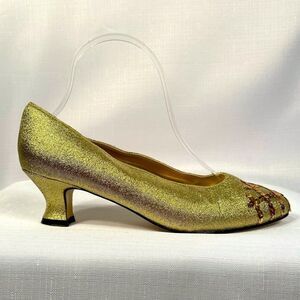 GOLD DOLCE GOLD LAME 2” HEELS GOLD TULIP VINTAGE